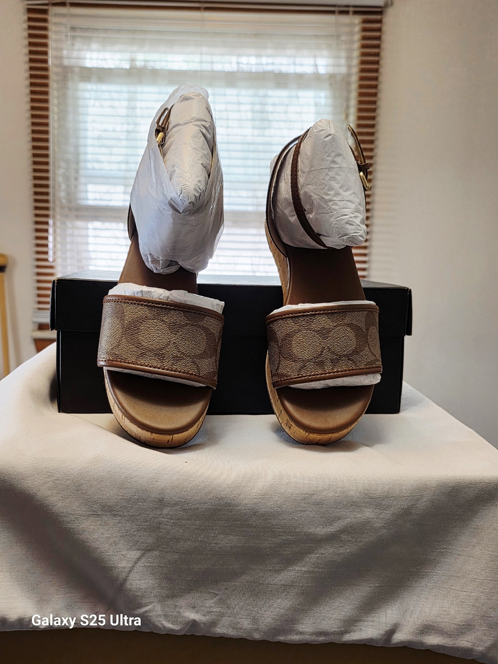 COACH Tullie Signature Jacquard Sandals In Saddle/Khaki Size 7B - Picture 7 of 13